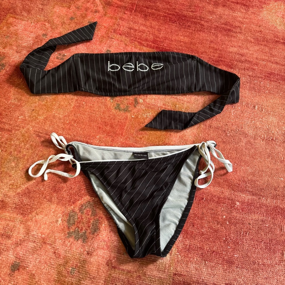 Bebe Black Bikini Set with Side Tie Details